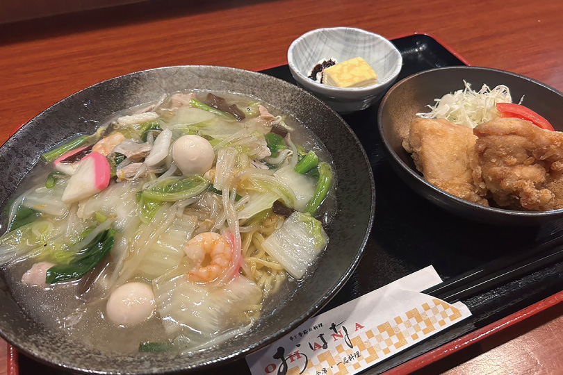 平目の漬け丼とイカ天そば